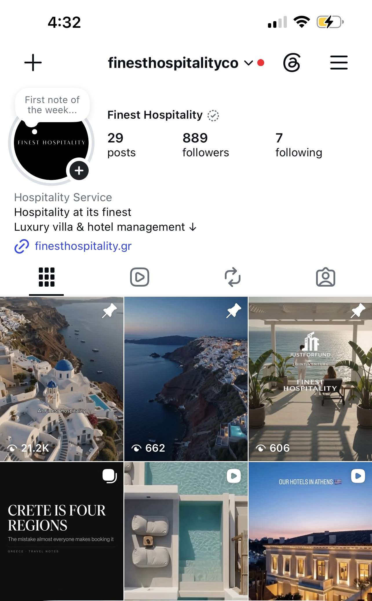 Instagram profile of Finest Hospitality