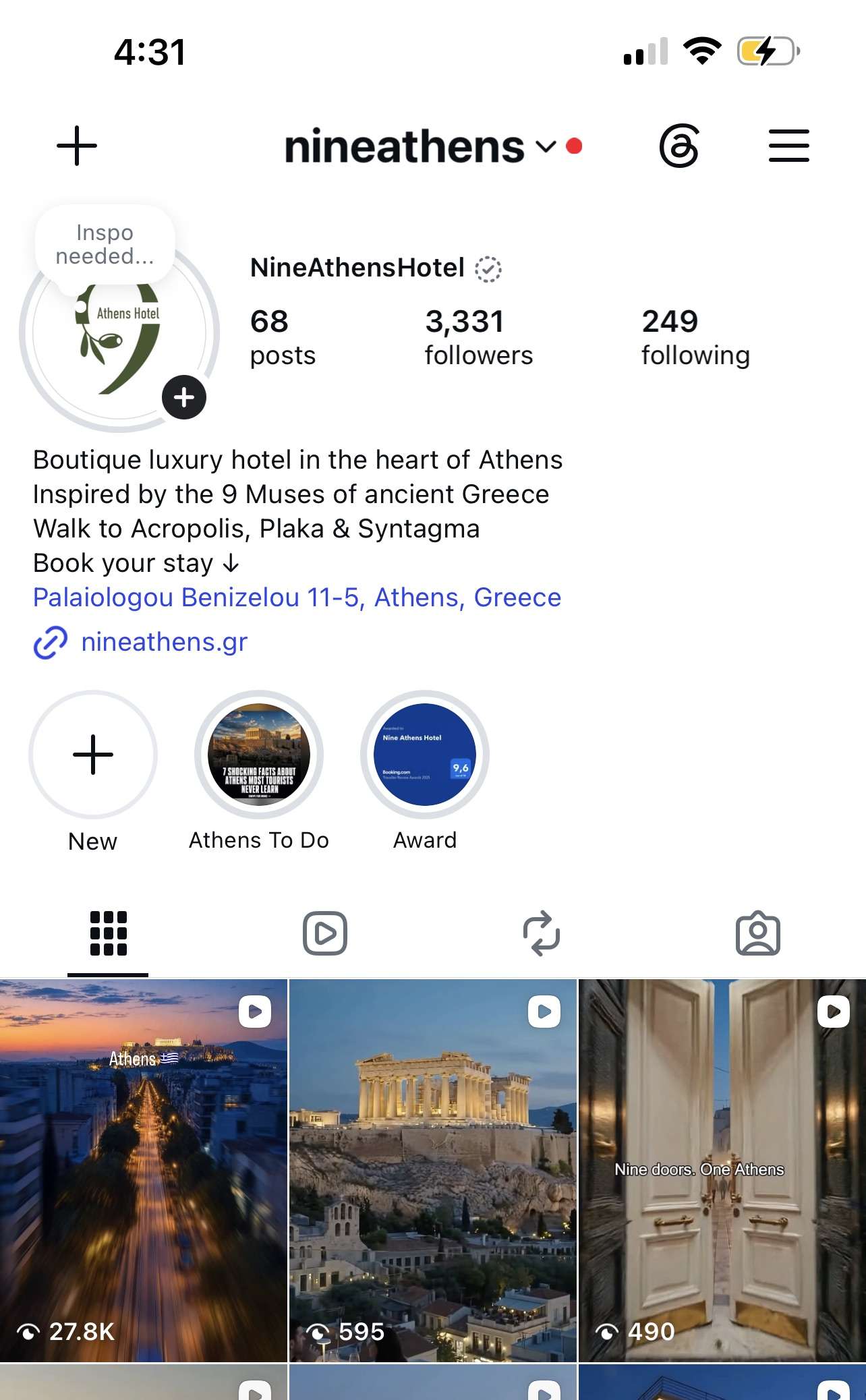 Instagram profile of Nine Athens